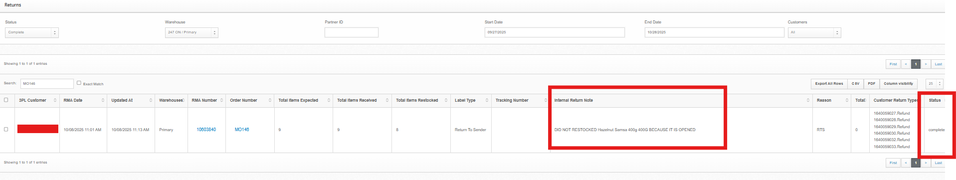 How to Create a Return — dashboard screenshot
