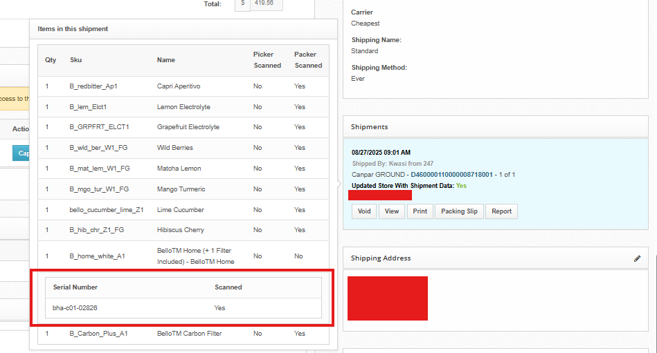 Serial Number Report — dashboard screenshot