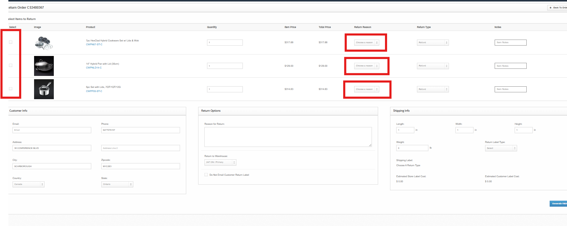 How to Create a Return — dashboard screenshot